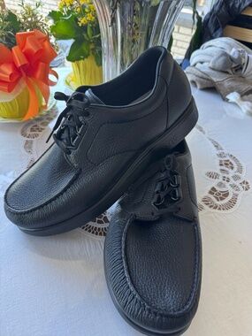 SAS Time Black Leather Lace Up Comfort Loafers Shoes - Mens Size US 15 Wide
